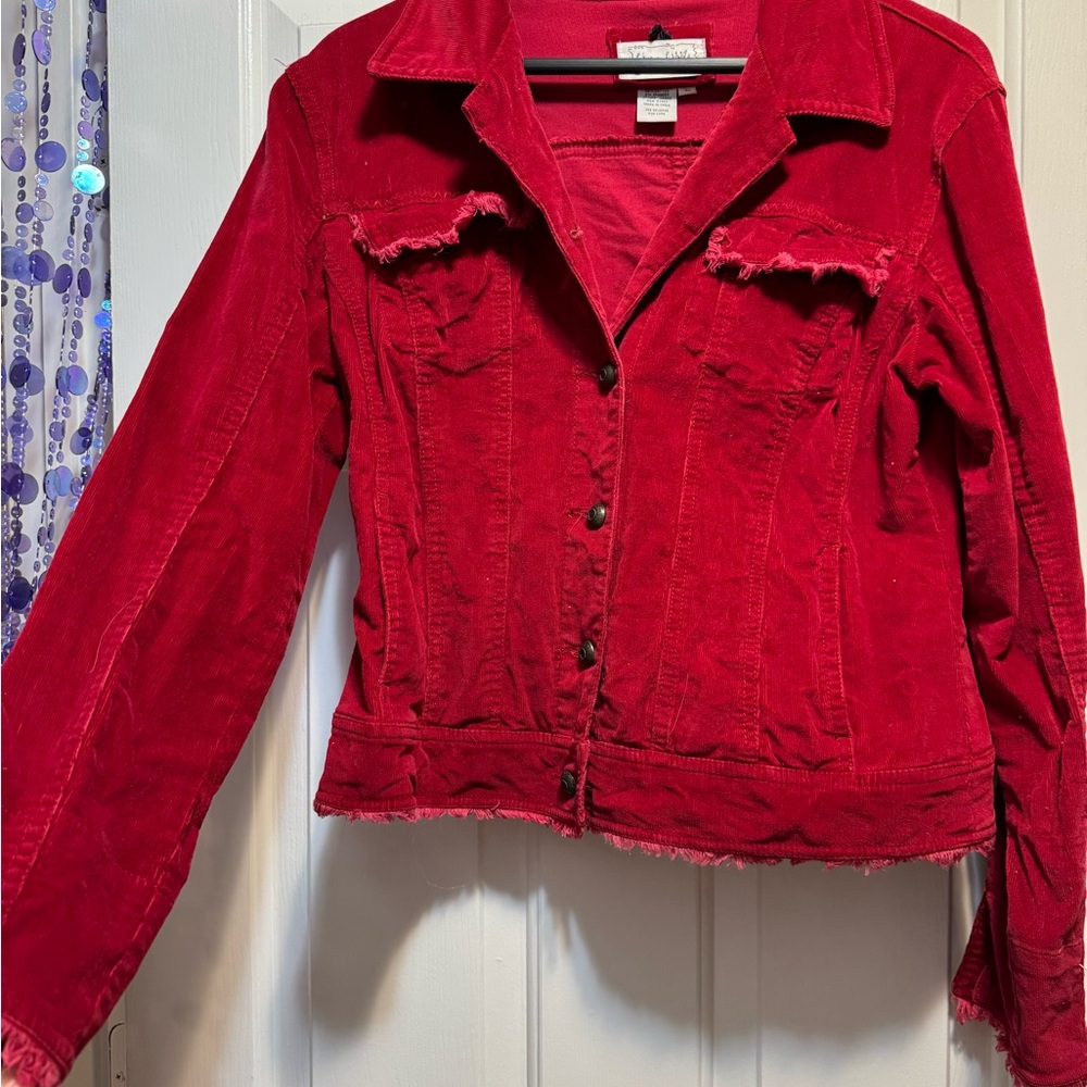 Live a Little Red Jacket- Y2K , Vintage , Corduroy- Womens Medium- Valentines 💌